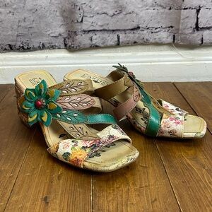 L’Artiste by spring step floral motif leather sandals size 37